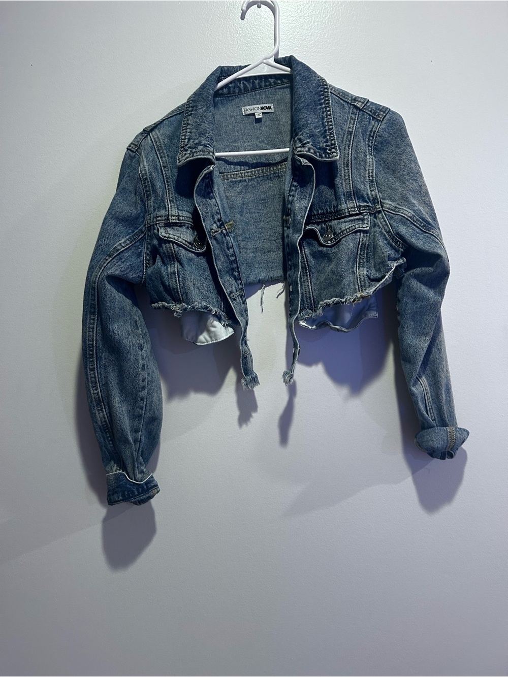 Cropped Acid Wash Denim Jacket - Blue
